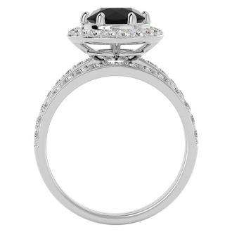 2 1/2 Carat Black Moissanite Halo Bridal Set In 14 Karat White Gold With 1 1/2 Carat Center Moissanite