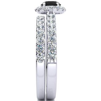 1 Carat Round Black Moissanite Halo Bridal Set In 14 Karat White Gold