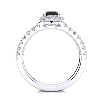 1/2 Carat Round Black Moissanite Halo Bridal Set In 14 Karat White Gold