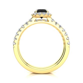 1/2 Carat Round Black Moissanite Halo Bridal Set In 14 Karat Yellow Gold