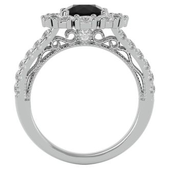 3 Carat Black Moissanite Halo Engagement Ring In 14 Karat White Gold