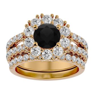 3 1/2 Carat Black Moissanite Bridal Set In 14 Karat Yellow Gold
