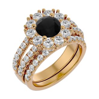 3 1/2 Carat Black Moissanite Bridal Set In 14 Karat Yellow Gold