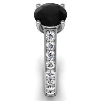 2 Carat Round Shape Black Moissanite Engagement Ring In 14 Karat White Gold