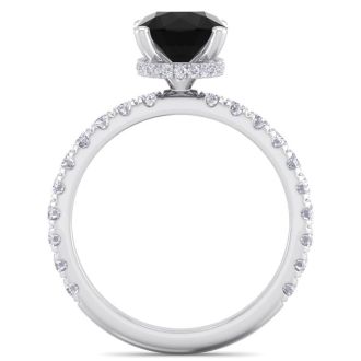 2 Carat Round Shape Hidden Halo Black Moissanite Engagement Ring In 14 Karat White Gold