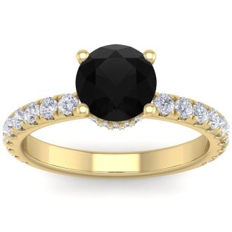 2 Carat Round Shape Hidden Halo Black Moissanite Engagement Ring In 14 Karat Yellow Gold