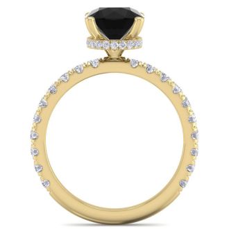 2 Carat Round Shape Hidden Halo Black Moissanite Engagement Ring In 14 Karat Yellow Gold