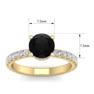 2 Carat Round Shape Hidden Halo Black Moissanite Engagement Ring In 14 Karat Yellow Gold