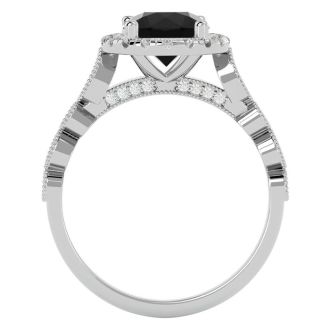 1 3/4 Carat Halo Black Moissanite Engagement Ring In 14 Karat White Gold