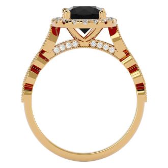 1 3/4 Carat Halo Black Moissanite Engagement Ring In 14 Karat Yellow Gold