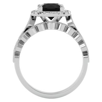 2 Carat Halo Black Moissanite Bridal Set In 14 Karat White Gold