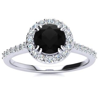 1 Carat Round Shape Halo Black Moissanite Engagement Ring In 14 Karat White Gold