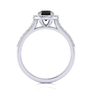 1 Carat Round Shape Halo Black Moissanite Engagement Ring In 14 Karat White Gold