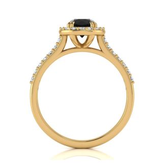 1 Carat Round Shape Halo Black Moissanite Engagement Ring In 14 Karat Yellow Gold