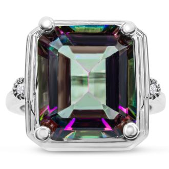 5 Carat Mystic Topaz Ring With Two Diamonds - Incredible Gorgous Gemstone!