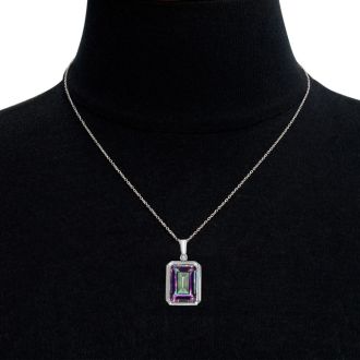 10 Carat Mystic Topaz Necklace With Diamond, 18 Inches