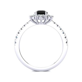 2 Carat Round Shape Flower Halo Black Diamond Engagement Ring In 14K White Gold