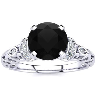 1 1/4 Carat Vintage Black Diamond Engagement Ring In 14 Karat White Gold