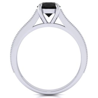 1 1/2 Carat Round Shape Black Diamond Engagement Ring In 14 Karat White Gold