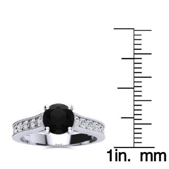 1 1/2 Carat Round Shape Black Diamond Engagement Ring In 14 Karat White Gold