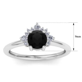 1 Carat Black Diamond Engagement Ring With Crown In 14 Karat White Gold