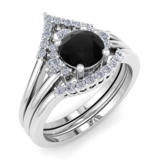 1 1/5 Carat Black Diamond Bridal Set With Crown In 14 Karat White Gold
