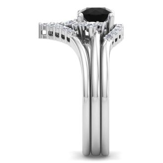 1 1/5 Carat Black Diamond Bridal Set With Crown In 14 Karat White Gold