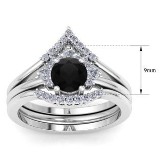 1 1/5 Carat Black Diamond Bridal Set With Crown In 14 Karat White Gold