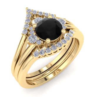 1 1/5 Carat Black Diamond Bridal Set With Crown In 14 Karat Yellow Gold