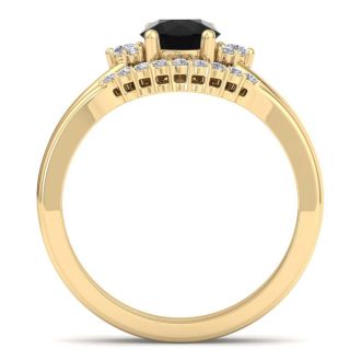 1 1/5 Carat Black Diamond Bridal Set With Crown In 14 Karat Yellow Gold
