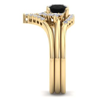 1 1/5 Carat Black Diamond Bridal Set With Crown In 14 Karat Yellow Gold