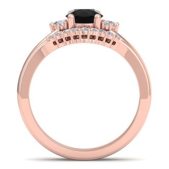 1 1/5 Carat Black Diamond Bridal Set With Crown In 14 Karat Rose Gold