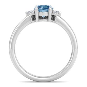 1 Carat Blue Diamond Engagement Ring With Crown In 14 Karat White Gold