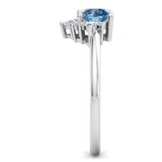 1 Carat Blue Diamond Engagement Ring With Crown In 14 Karat White Gold