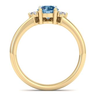 1 Carat Blue Diamond Engagement Ring With Crown In 14 Karat Yellow Gold
