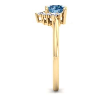 1 Carat Blue Diamond Engagement Ring With Crown In 14 Karat Yellow Gold