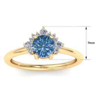 1 Carat Blue Diamond Engagement Ring With Crown In 14 Karat Yellow Gold