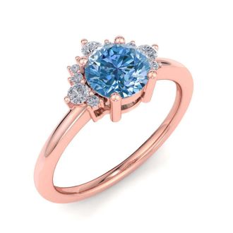 1 Carat Blue Diamond Engagement Ring With Crown In 14 Karat Rose Gold
