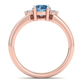 1 Carat Blue Diamond Engagement Ring With Crown In 14 Karat Rose Gold