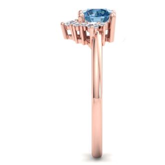 1 Carat Blue Diamond Engagement Ring With Crown In 14 Karat Rose Gold