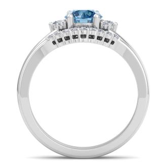 1 1/5 Carat Blue Diamond Bridal Set With Crown In 14 Karat White Gold