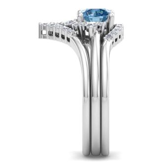 1 1/5 Carat Blue Diamond Bridal Set With Crown In 14 Karat White Gold