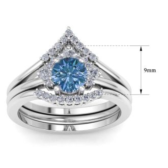 1 1/5 Carat Blue Diamond Bridal Set With Crown In 14 Karat White Gold