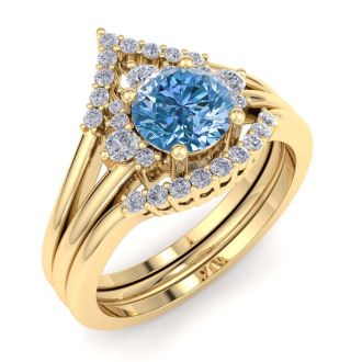 1 1/5 Carat Blue Diamond Bridal Set With Crown In 14 Karat Yellow Gold
