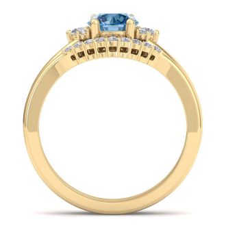1 1/5 Carat Blue Diamond Bridal Set With Crown In 14 Karat Yellow Gold