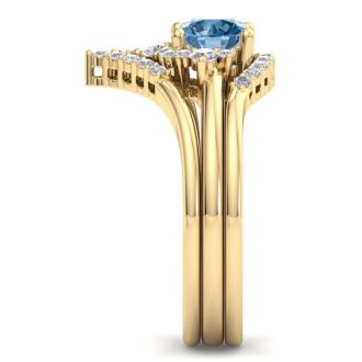 1 1/5 Carat Blue Diamond Bridal Set With Crown In 14 Karat Yellow Gold