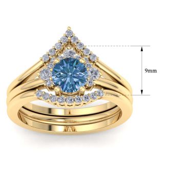 1 1/5 Carat Blue Diamond Bridal Set With Crown In 14 Karat Yellow Gold