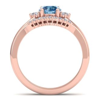 1 1/5 Carat Blue Diamond Bridal Set With Crown In 14 Karat Rose Gold