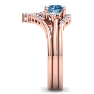 1 1/5 Carat Blue Diamond Bridal Set With Crown In 14 Karat Rose Gold