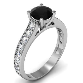 1 1/2 Carat Round Shape Black Diamond Engagement Ring In 14 Karat White Gold